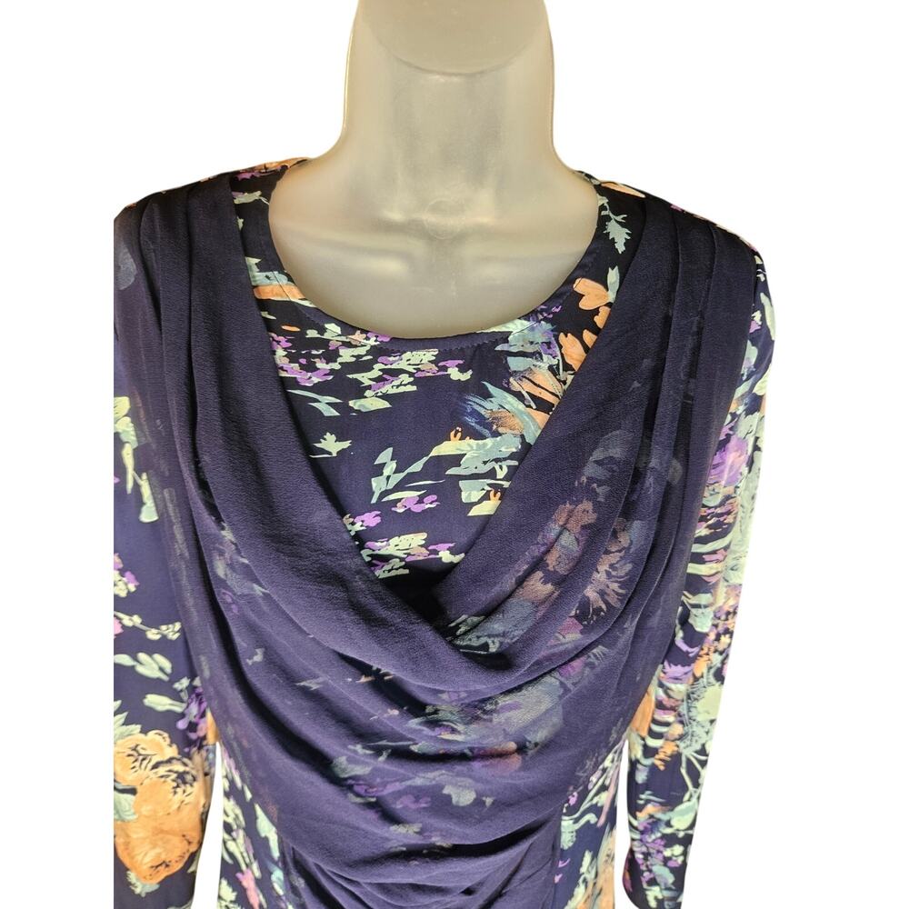 Zimmermann Navy Silk Shift Dress Sheer Overlay Floral Zip Back Sz 2 - Picture 5 of 11